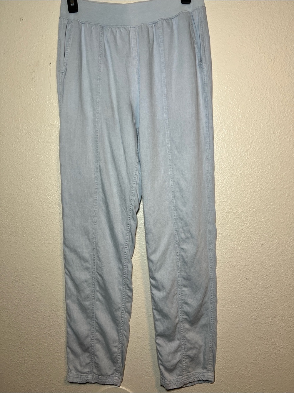 Faherty Arlie Pull-On Tapered Leg Pants Womens Small Blue Linen Stretch Hiking